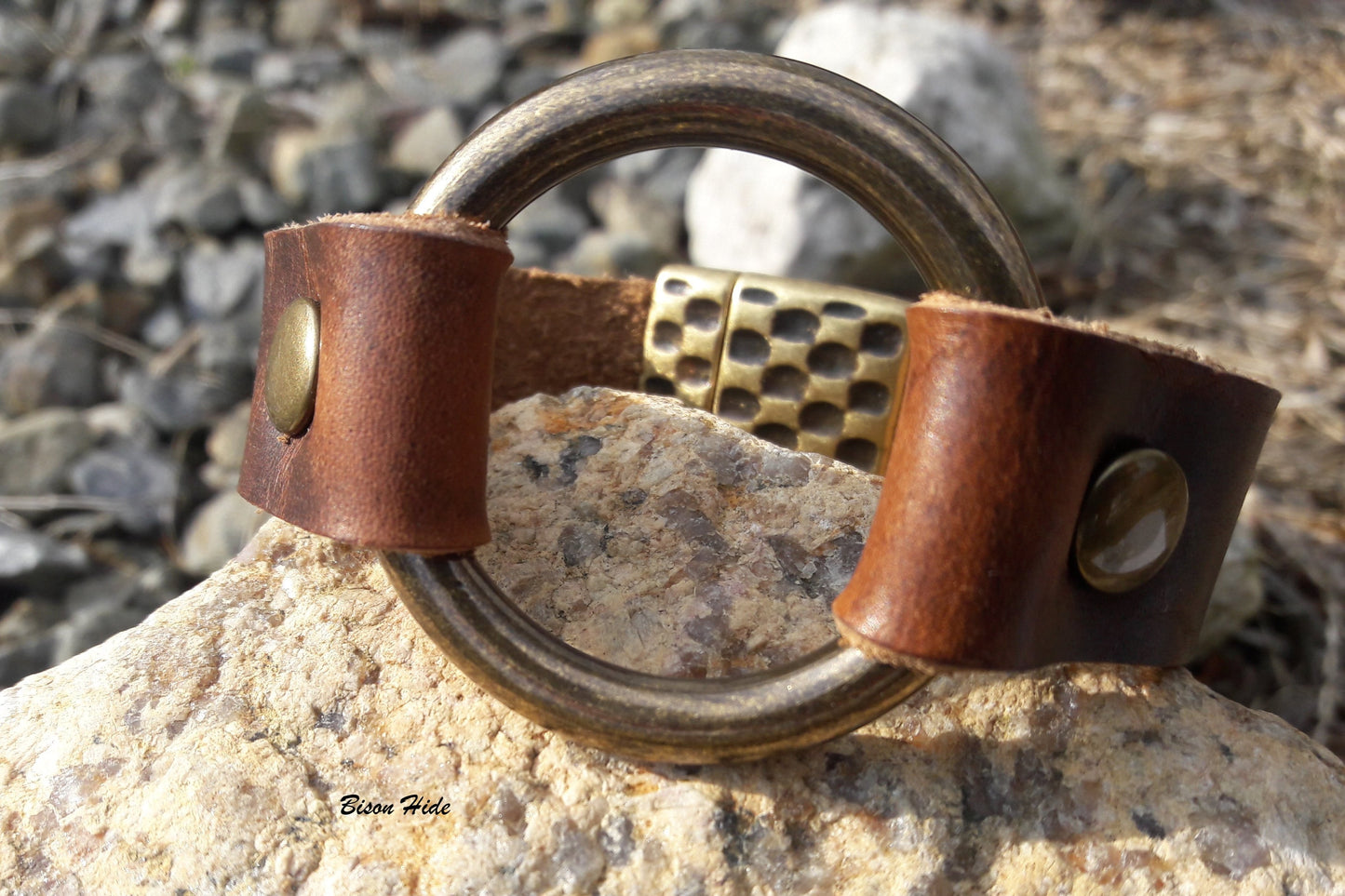 Brass Ring Leather vintage bracelet