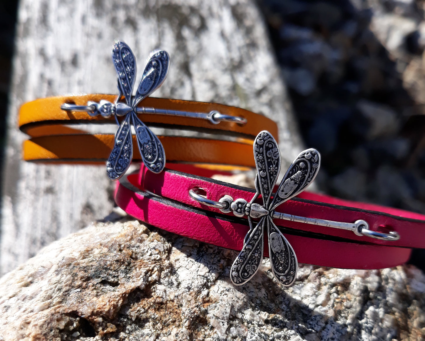 Dragonfly leather wrap bracelet