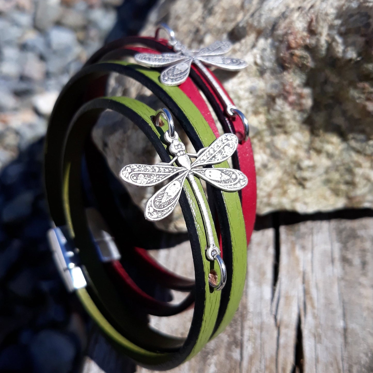 Dragonfly leather wrap bracelet