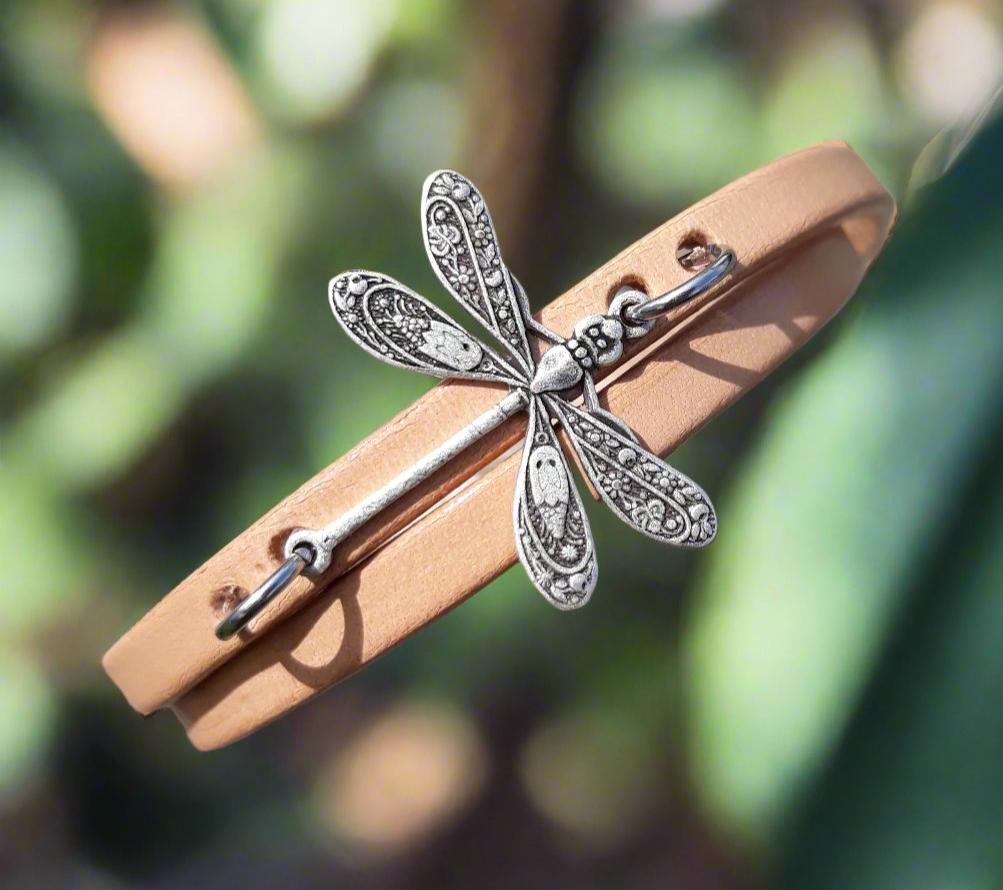 Dragonfly leather wrap bracelet