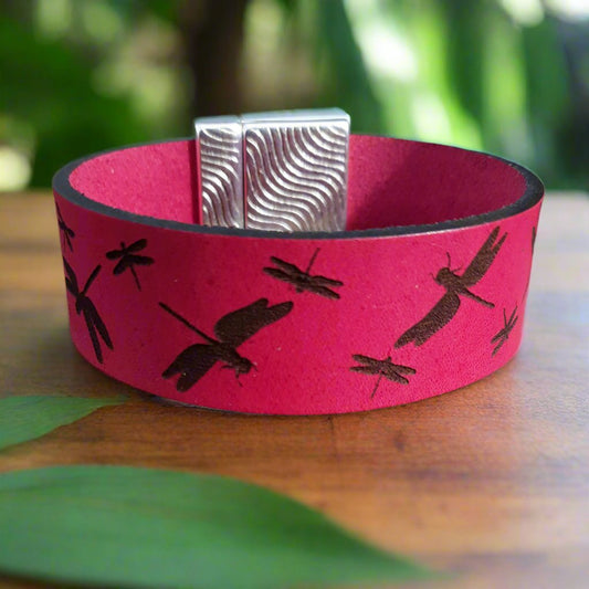 Dragonfly leather cuff bracelet