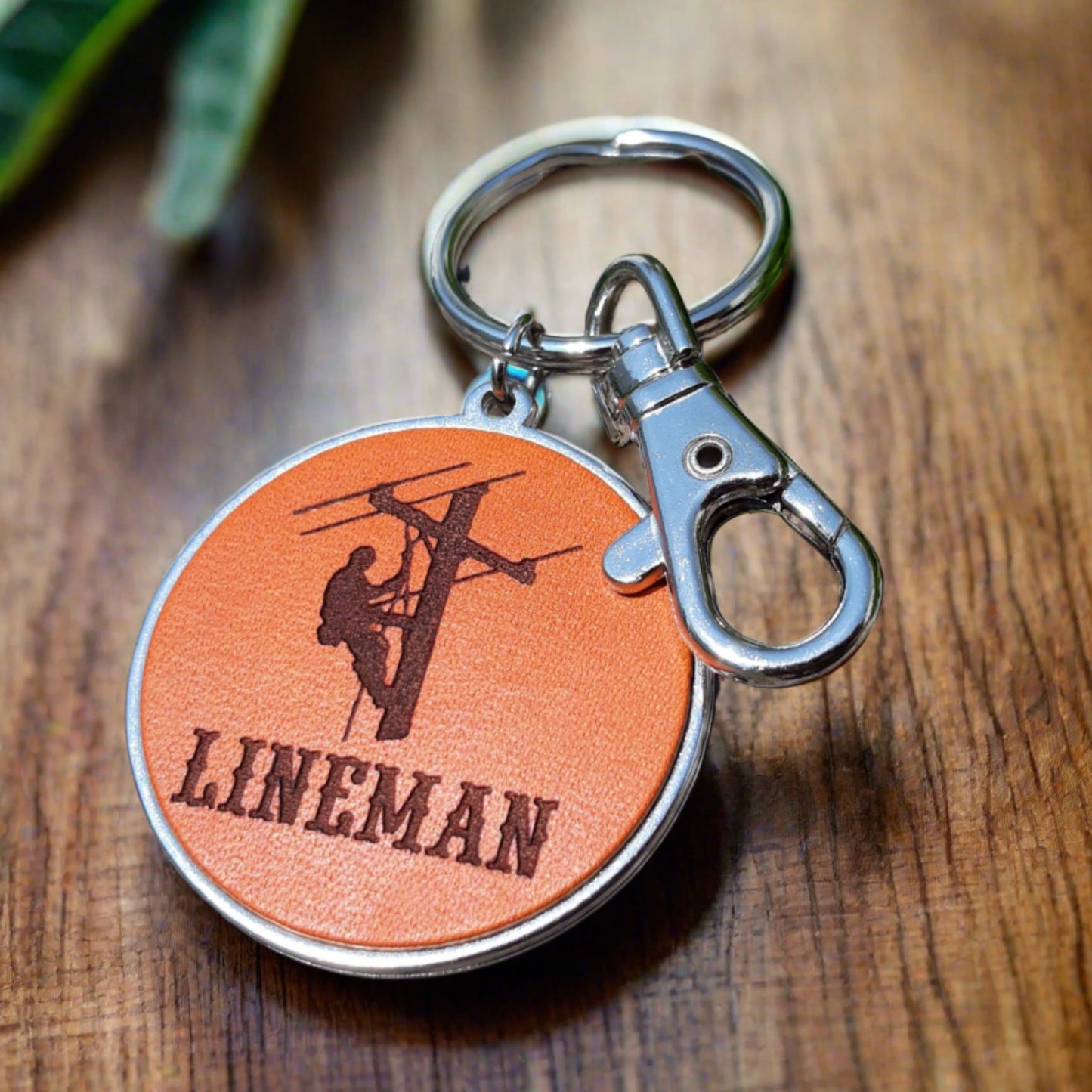 Power Lineman/ Electrical Lineman engraved Leather keychain