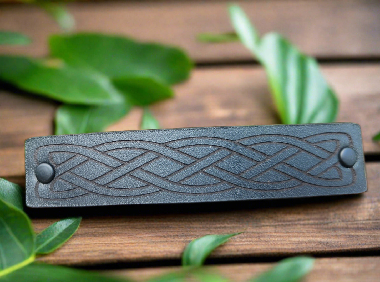 Celtic Knot Leather Barrette - Guy or girl barrette