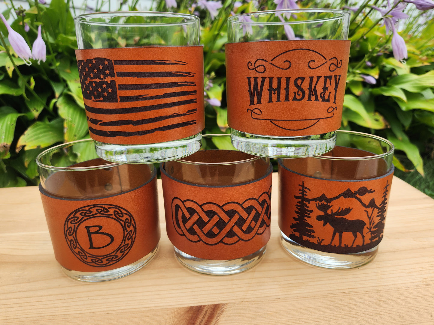 Moose Whiskey glass leather wrap - Cabin theme barware