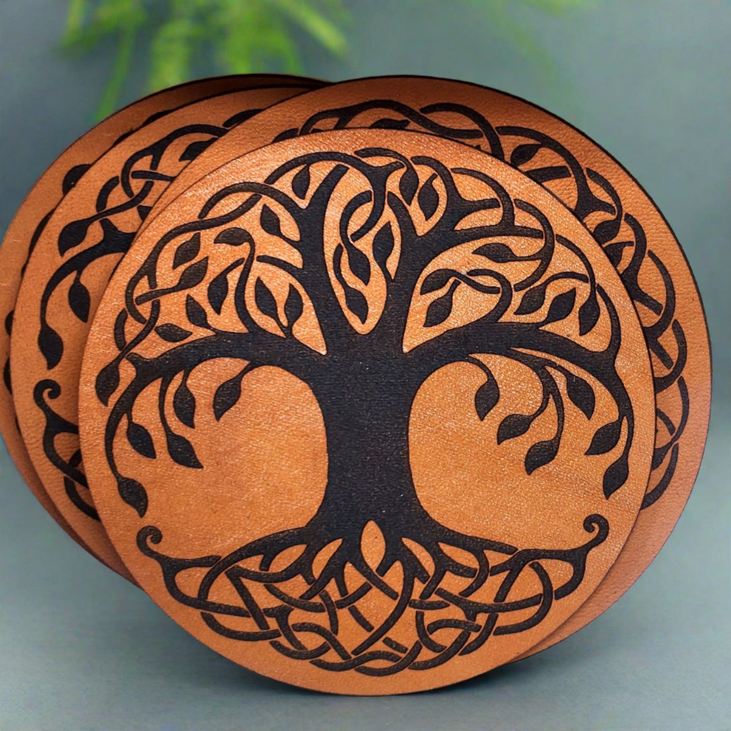 Tree Of Life Leather Coaster Set