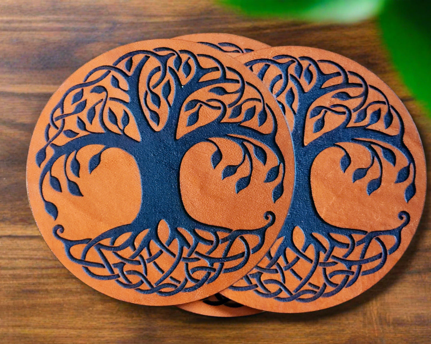 Tree Of Life Leather Coaster Set