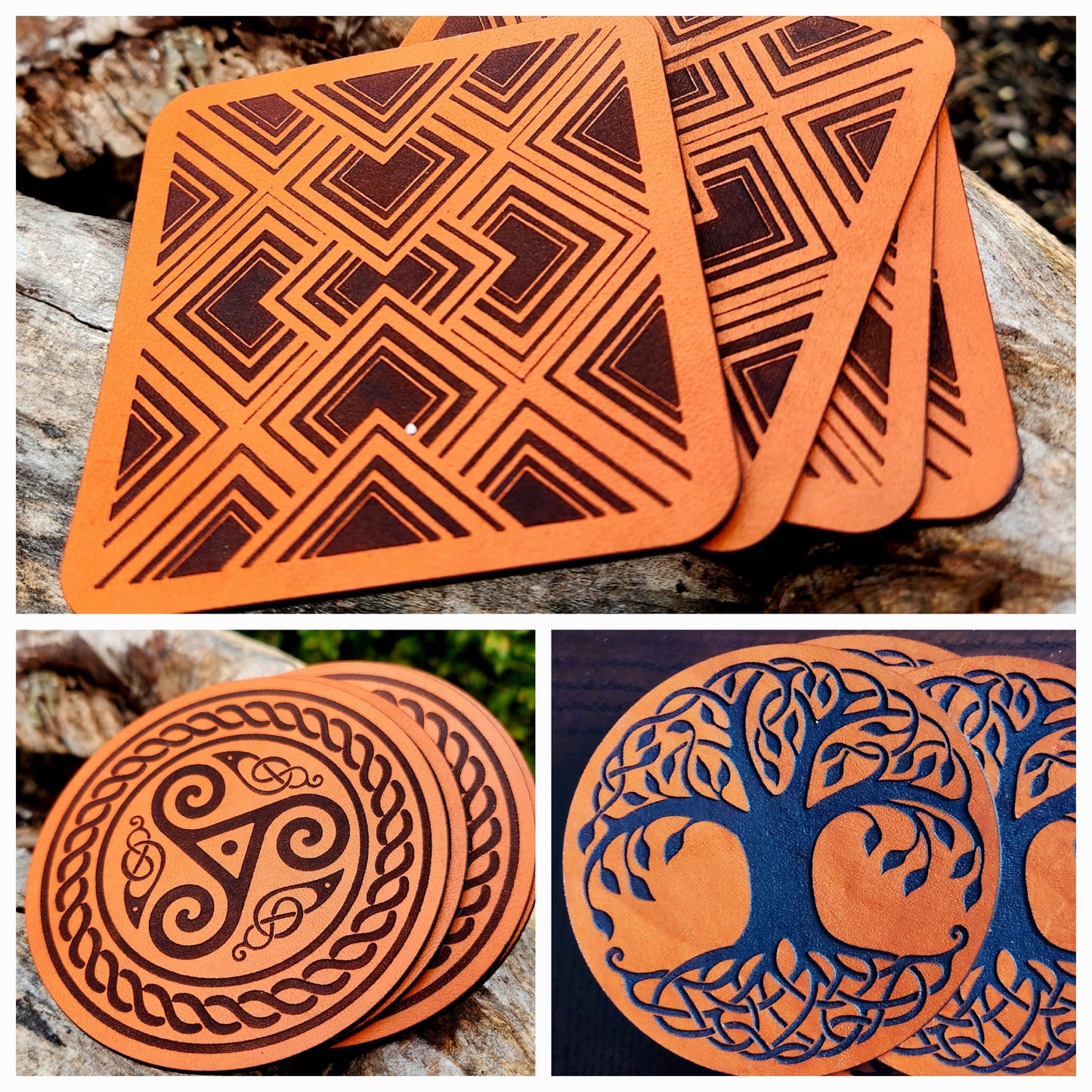 Tree Of Life Leather Coaster Set