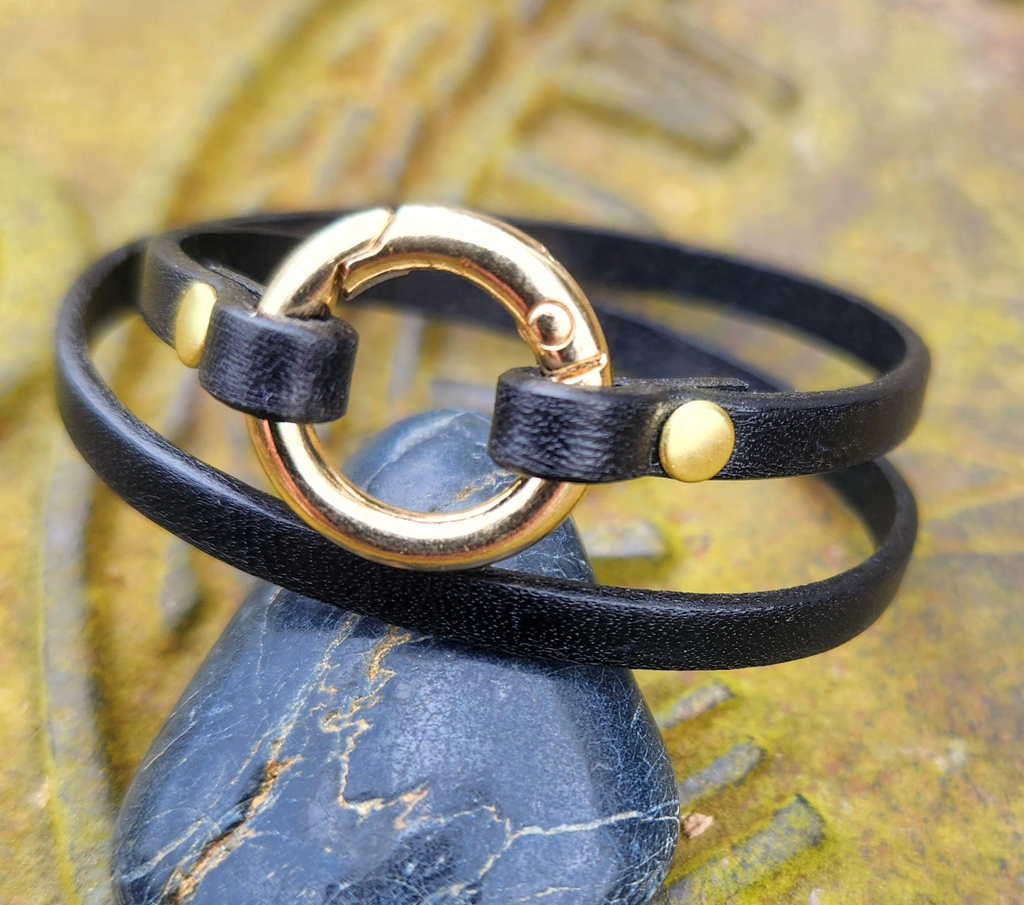 Shiny Brass Infinity Link Leather Wrap Bracelet