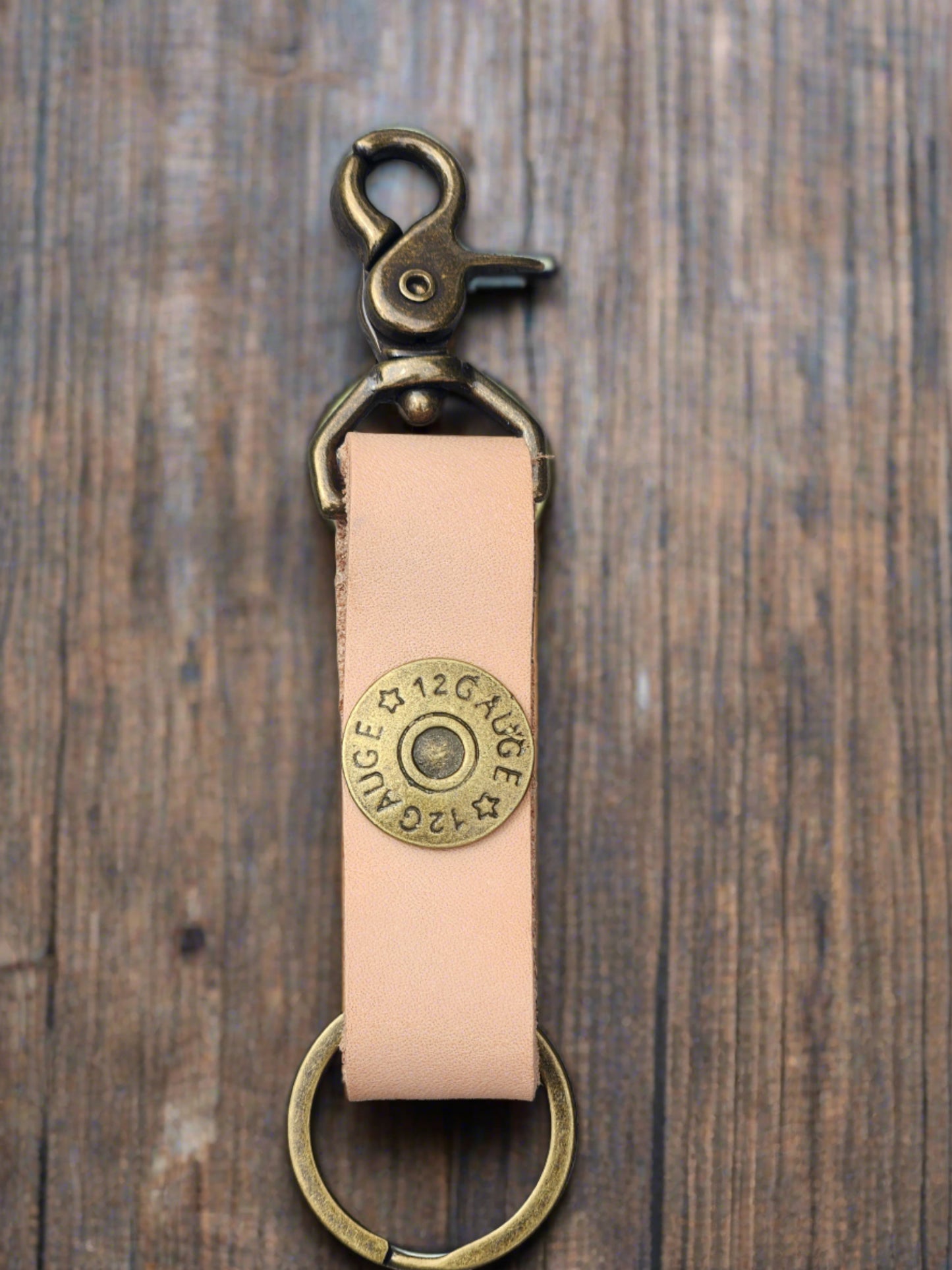 12 Gauge Shotgun Shell Leather Key ring with swivel hook