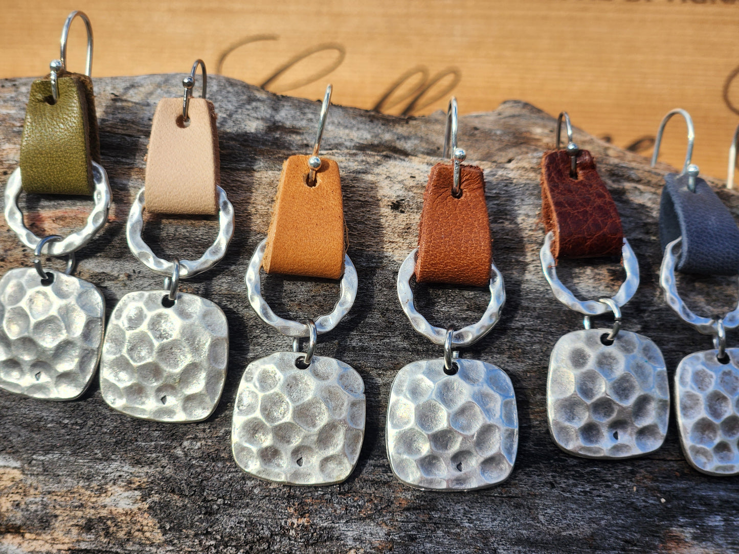 Leather &  Hammered Metal  Earrings