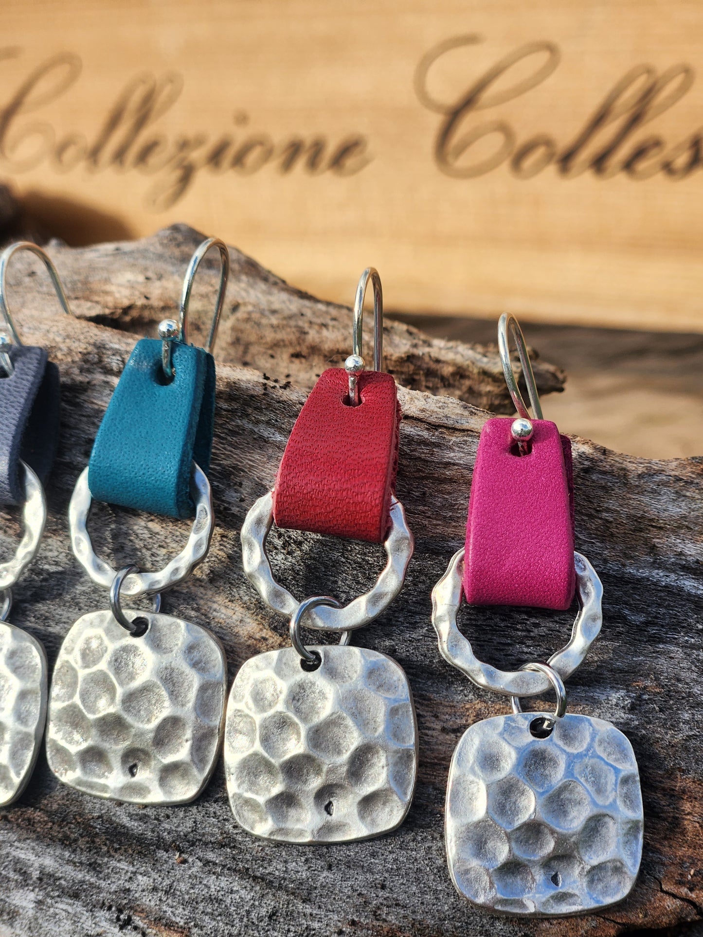 Leather &  Hammered Metal  Earrings