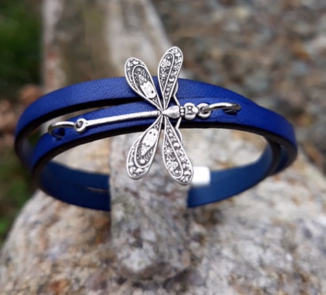 Dragonfly leather wrap bracelet