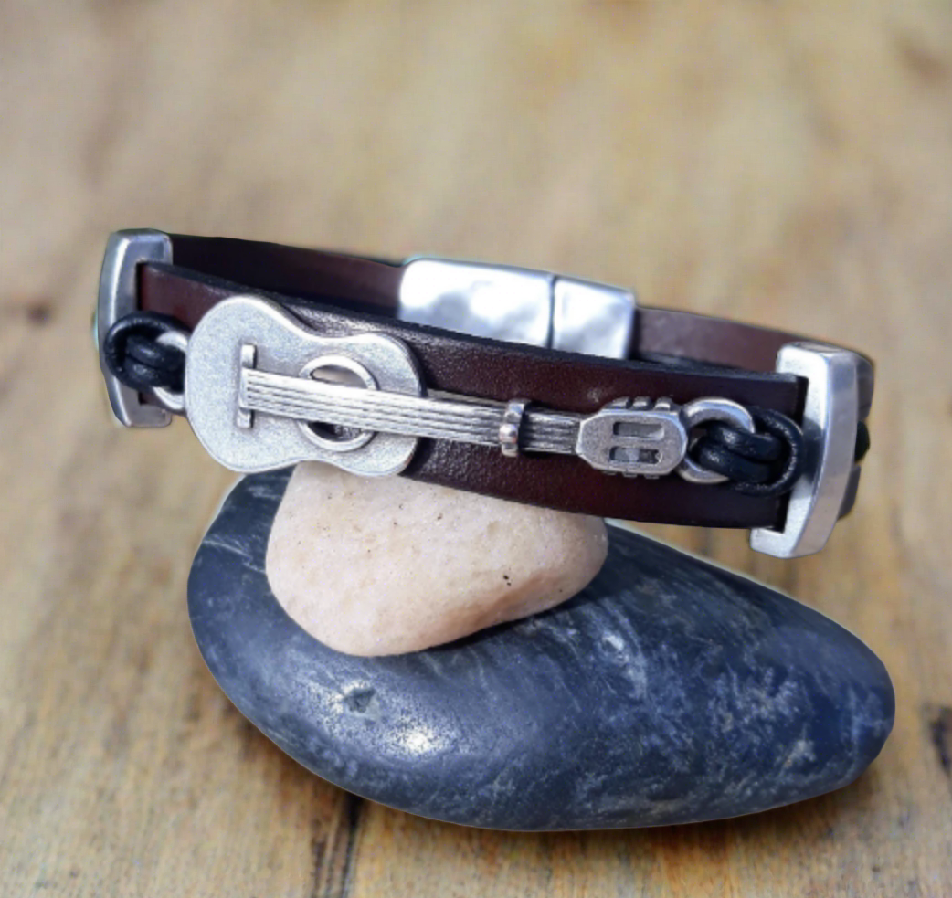 Guitar Leather bracelet - music leather cuff