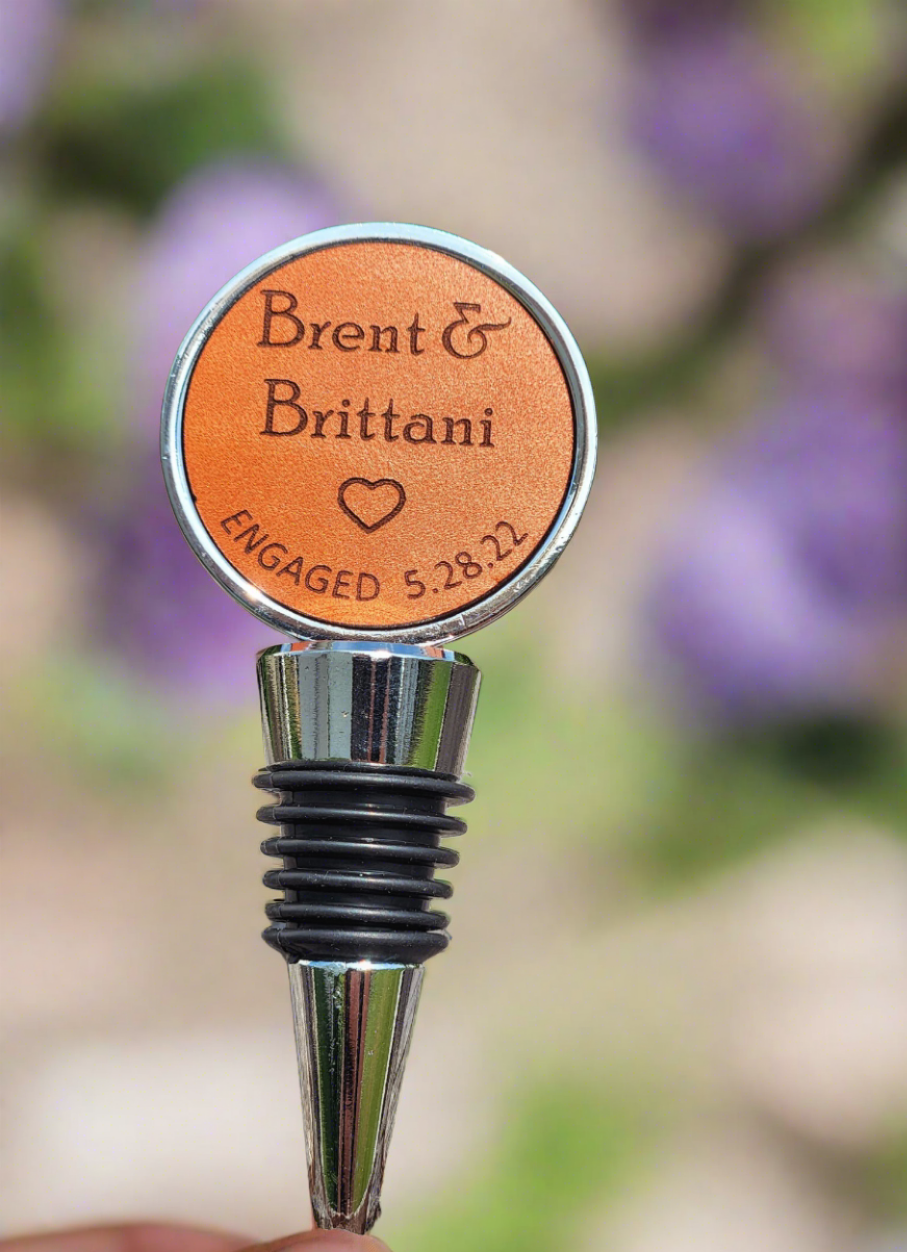 Personalized Engagement wine bottle stopper - gift for couple